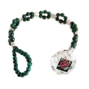 OOAK Handmade Glass Rose Button Clasp Bracelet With Malachite Beads